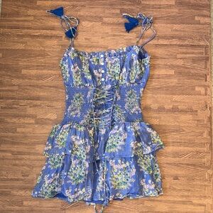 FILLYBOO BLUE MINI DRESS WITH ADJUSTABLE STRAPS AND CORSET LIKE TOP SIZE SMALL